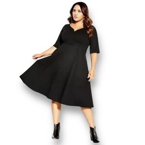 City Chic Fit & Flare Sweetheart Neckline Ponte Knit Elbow Sleeve Dress